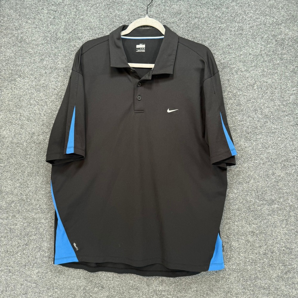 Nike Polo Shirt Mens XL Black Blue Colorblock Mesh Fit Dry Performance Golf